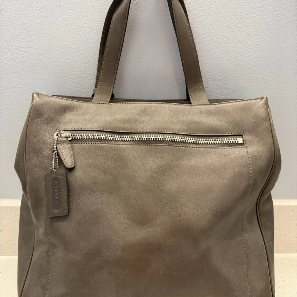 COACH Taupe Leather Tote Bag with Turnlock Closure